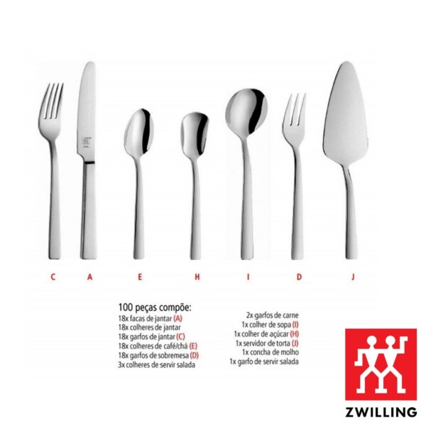 Faqueiro Zwilling 100 Peças Dinner King de Aço Inox