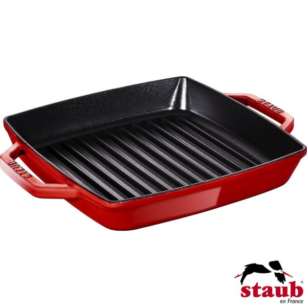 Grelha Quadrada 23cm com Alças Cereja Staub Grill Pans de Ferro Fundido