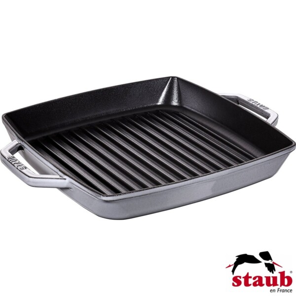 Grelha Quadrada 33cm com Alças Cinza Staub Grill Pans de Ferro Fundido