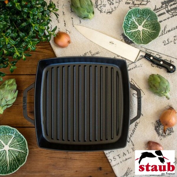 Grelha Quadrada 33cm com Alças Cinza Staub Grill Pans de Ferro Fundido