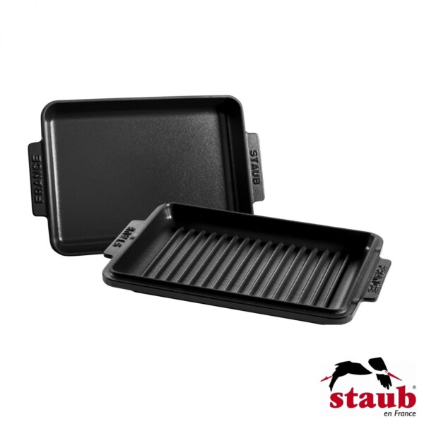 Grill Combo 28cm Staub Grill Pans Retangular 2 Peças de Ferro Fundido