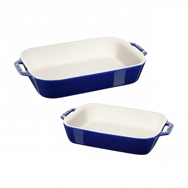 Kit Travessa Retangular Azul Marinho Staub Ceramic 2 Peças MG