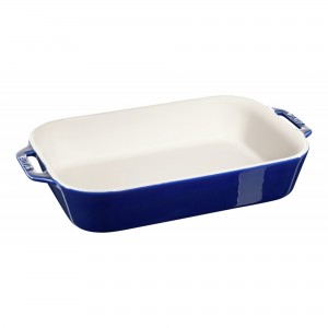 Kit Travessa Retangular Azul Marinho Staub Ceramic 2 Peças MG