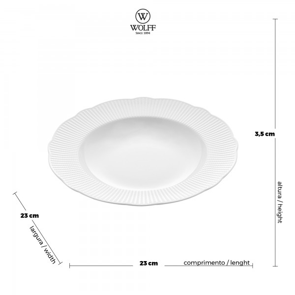 Prato Fundo Wolff Edirne Branca 23cm de Porcelana